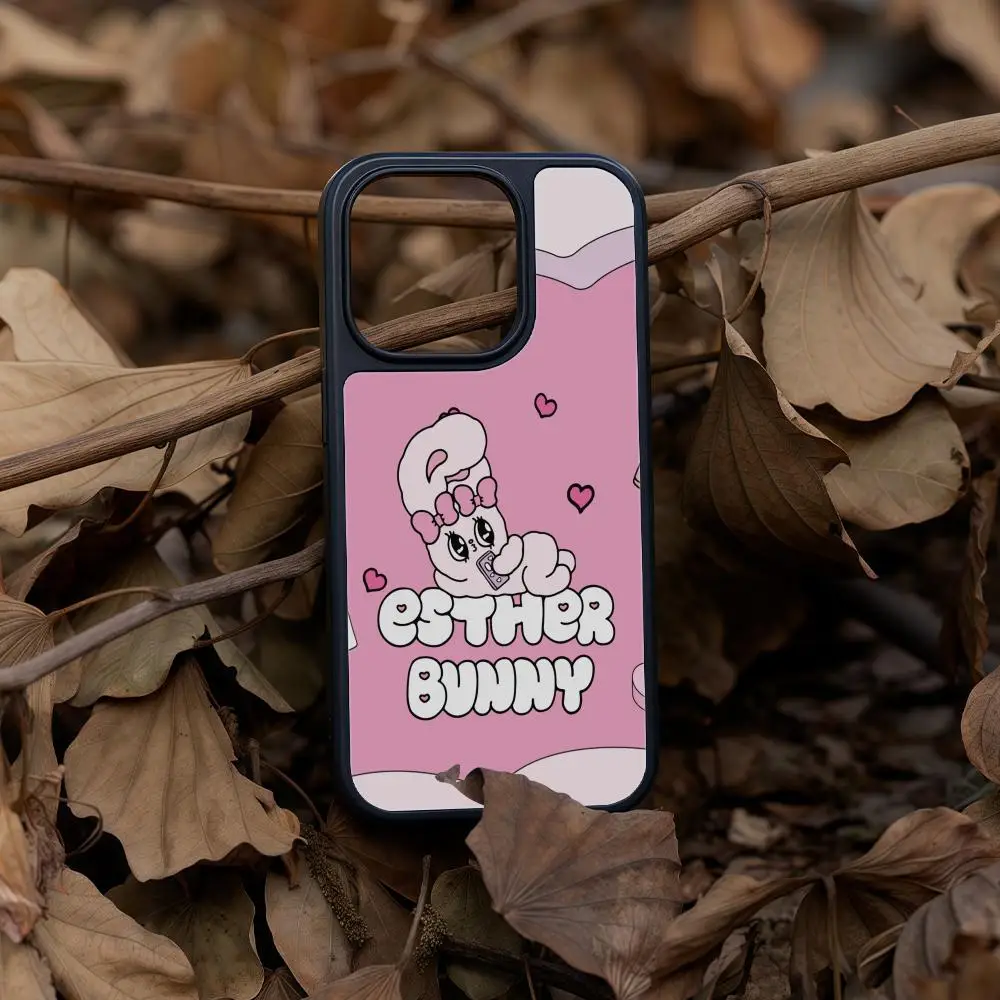 

Esthers Bunny Phone Case For iPhone 17 16 15 14 13 12 Pro Max Plus Black Frame Acrylic Carbon Fiber Hard Shell