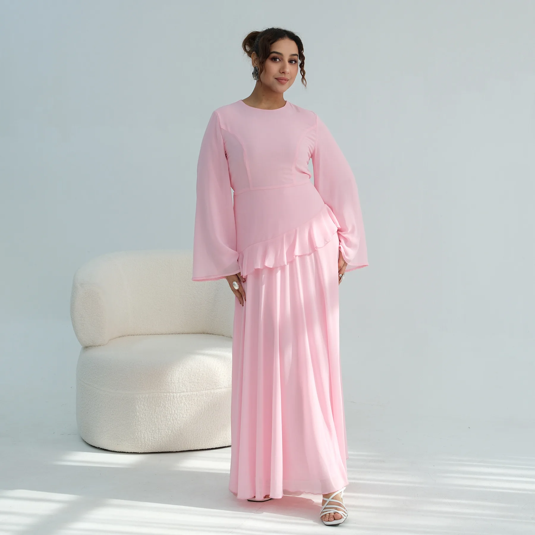 

Eid Chiffon Abayas for Women Muslim Dress Dubai Abaya Turkey Kaftan Ruffles Islam Clothing Caftan Marocain Femme Robe Jalabiya