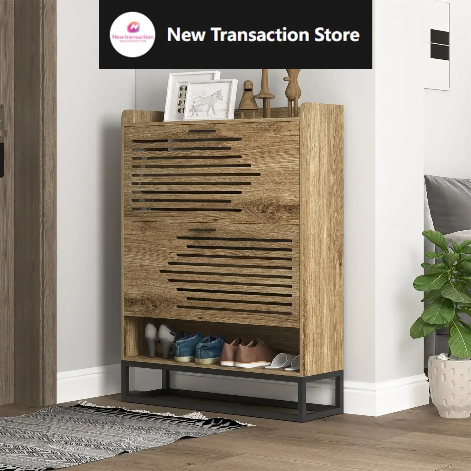 

Shoe Storage Cabinet, Freestanding Organizer with 2 Flip Drawers, Shoe Rack Multifunctional Cabinet for Entryway ,Brown