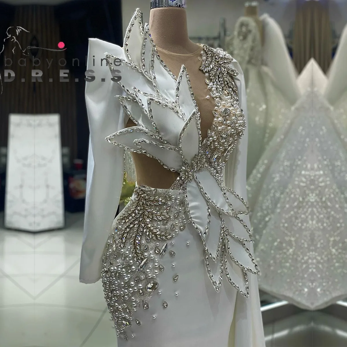 

BABYONLINE Роскошное шитье с жемчугом и бисером, 3D цветы, рюшами, многоуровневое свадебное платье, Дубайское помолвочное платье-русалка