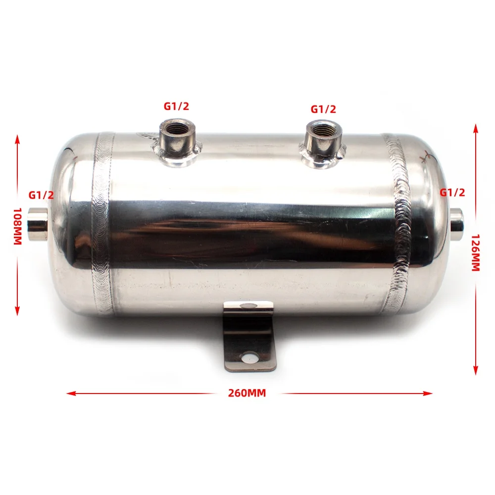 2L Air Storage Tank 304 Stainless Steel Vacuum Buffer Air Pressure Tank with 4PCS G1/2 Air Inlet Pressure Gauge 1.25MPA