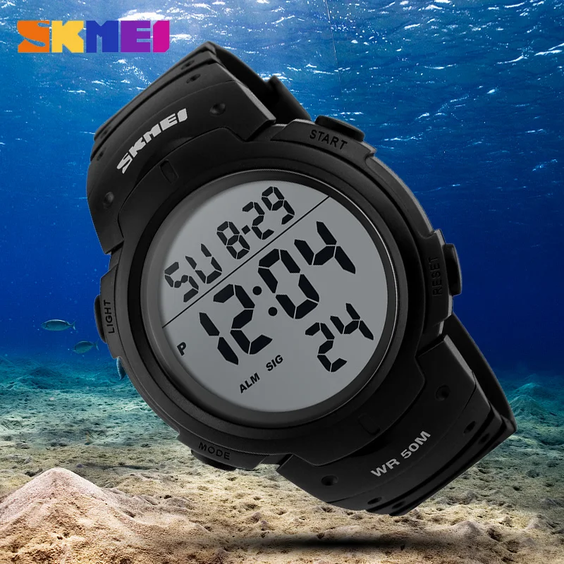 SKMEI relógio eletrônico para esportes ao ar livre para homens e mulheres, relógio digital à prova d'água 5Bar