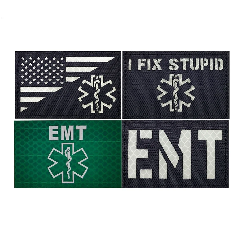 Reflective Hook&Loop Patches Military EMT EMS Rescue Medical Emergency Night Recognition Armband Morale Badge Backpack Sticker