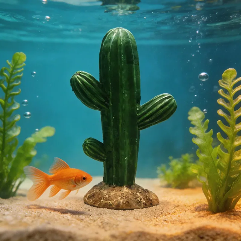 Large Artificial Cactus Saguaro For Reptile Box & Aquarium, Desert Scene Decor, Submersible Plant Ornament For Fish Tank