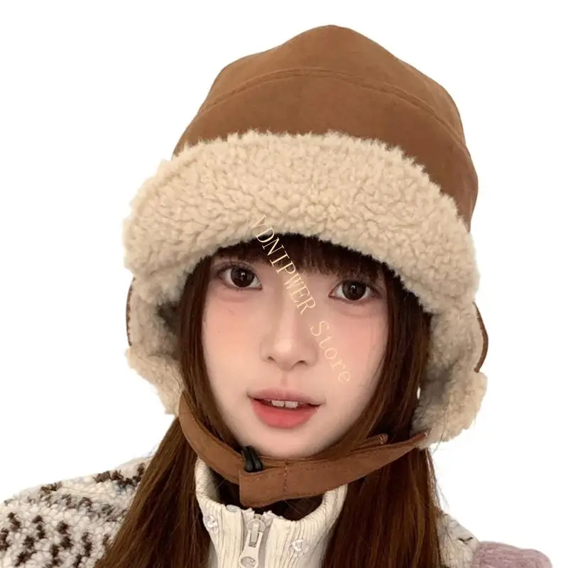 قبعة دافئة من جلد الغزال للجنسين، قبعة شتوية مقاومة للرياح للطقس البارد للبالغين والأطفال D08E #4