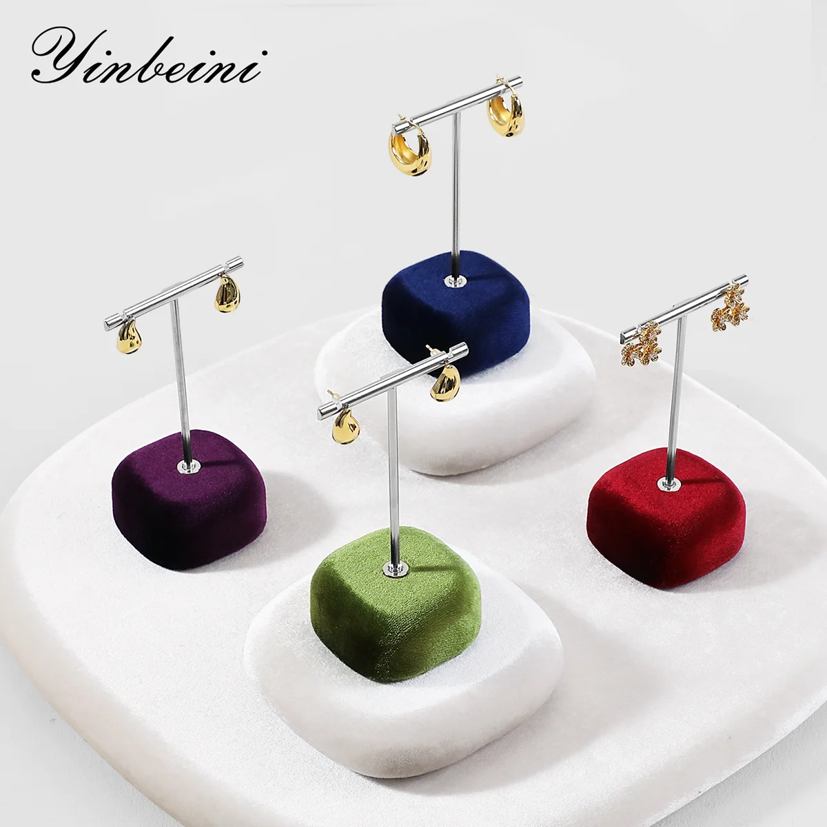 

Yinbeini Velvet Earrings Ear Stud Display Stand Jewelry Accessories Storage Organizer Ring Showcase Props TB011
