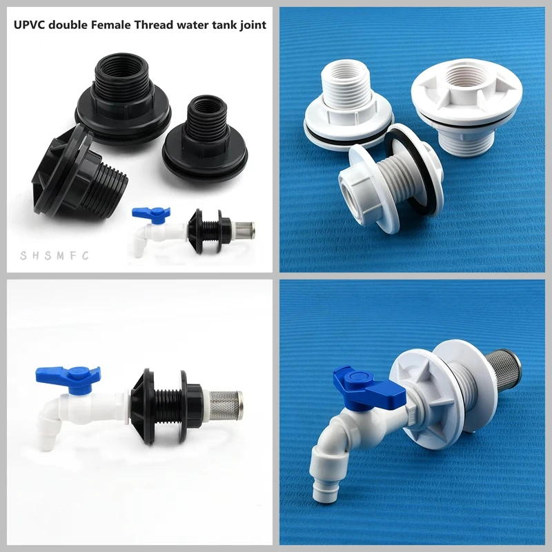 1~10PCS 1/2, 3/4, 1 Inch UPVC Double Female Thread Water Tank Joints Fish Tank Connector Garden Irrigation Accessories