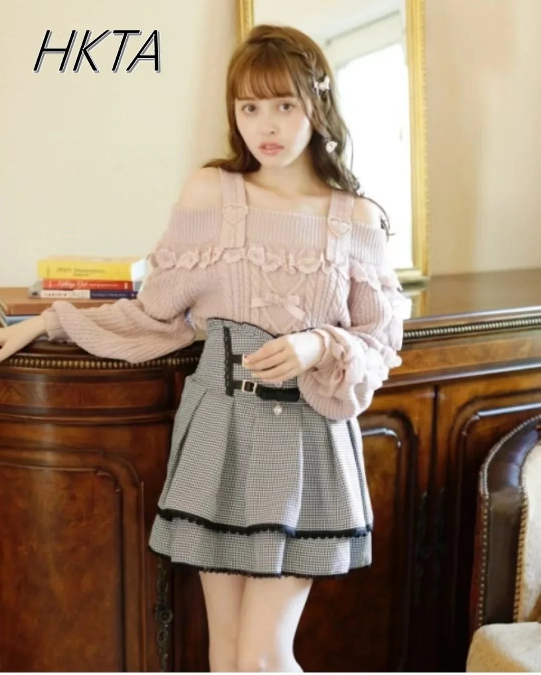 Autumn Liz Sweater Classic Mine Series Mass Production Heart Rhinestone Buckle Strapless Sweater Women's Sweet Knitwear Pullover