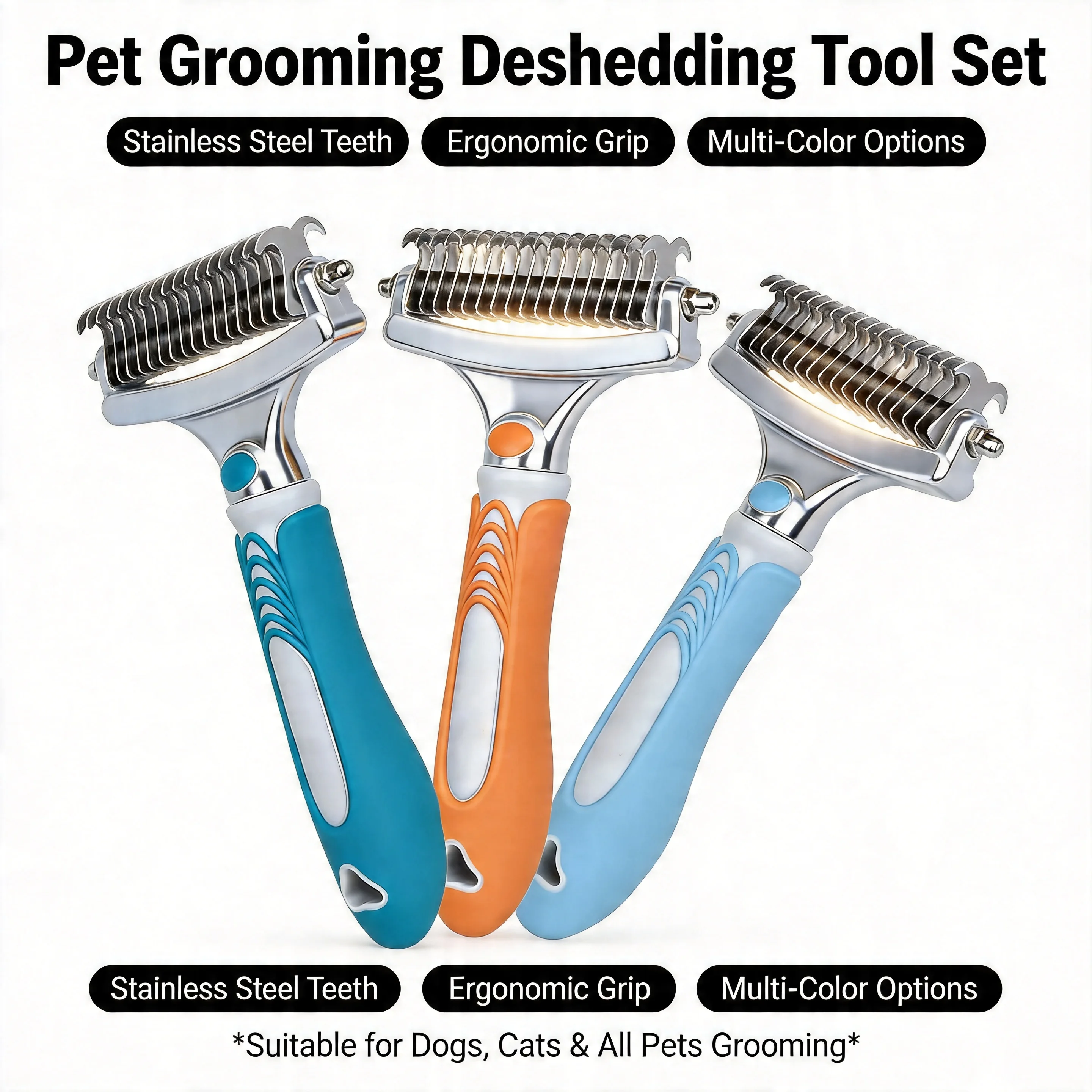 Double-Sided Dog Brush – Stainless Steel Pet Hair Remover, K