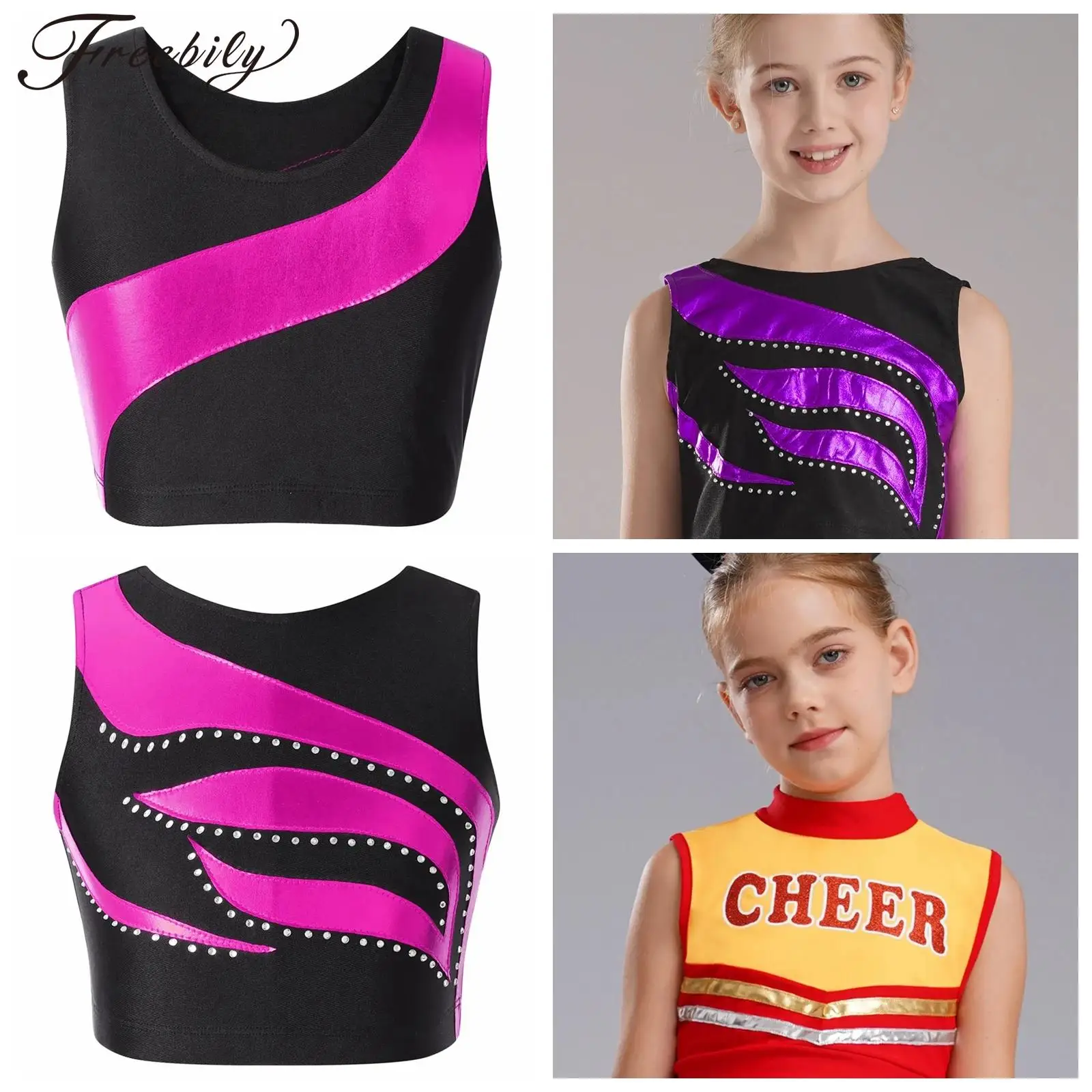 Kids Girls Jazz Dancing Tops Children's Vests Letters Printed Crop Top Cheerleader Cheer Dance Costume Cheerleading Dancewear