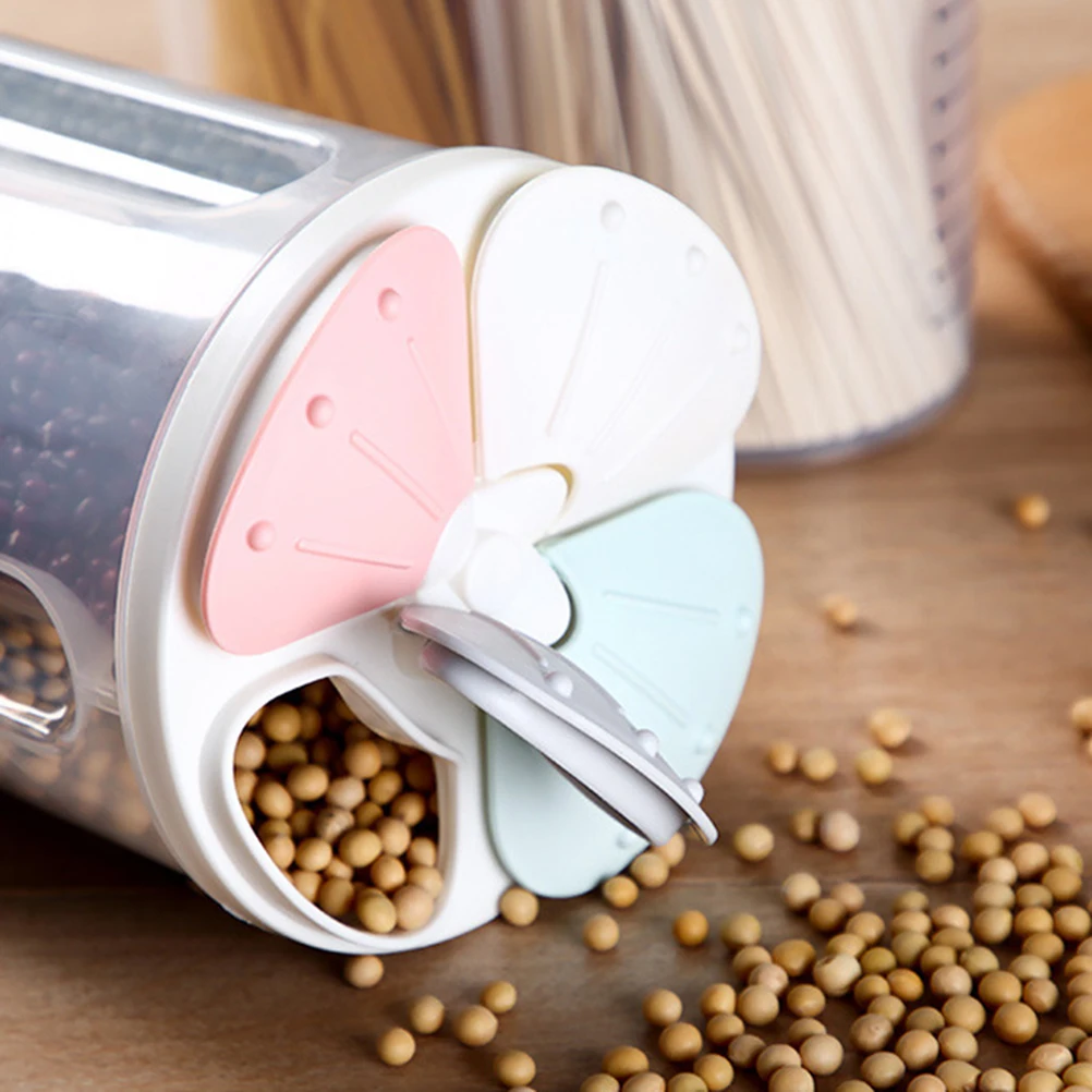 

1pc Divided Storage Tank Plastic Seal Pots Food Storage Jar Transparent Food Canister 4 Slots Pink + Green + Grey + White