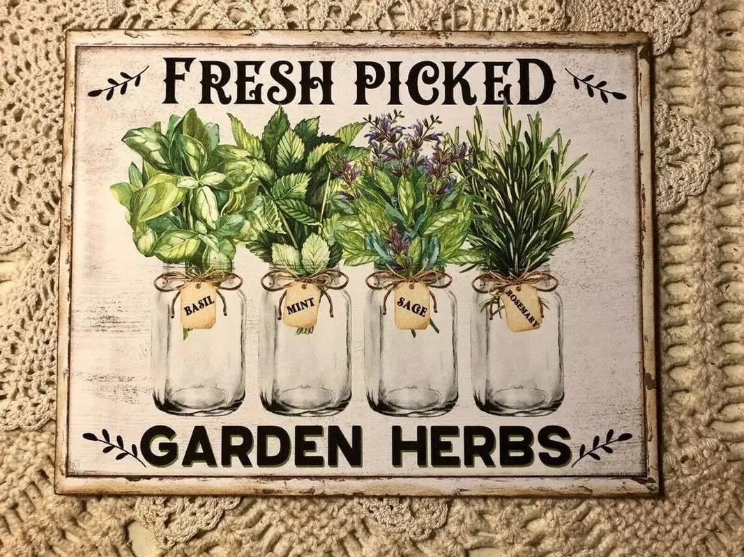 Herb Picked Garden Herbs Mason Ball Jars Farmhouse Retro Metal Tin Sign Vintage for Home Kitchen Coffee Shop Wall Dec