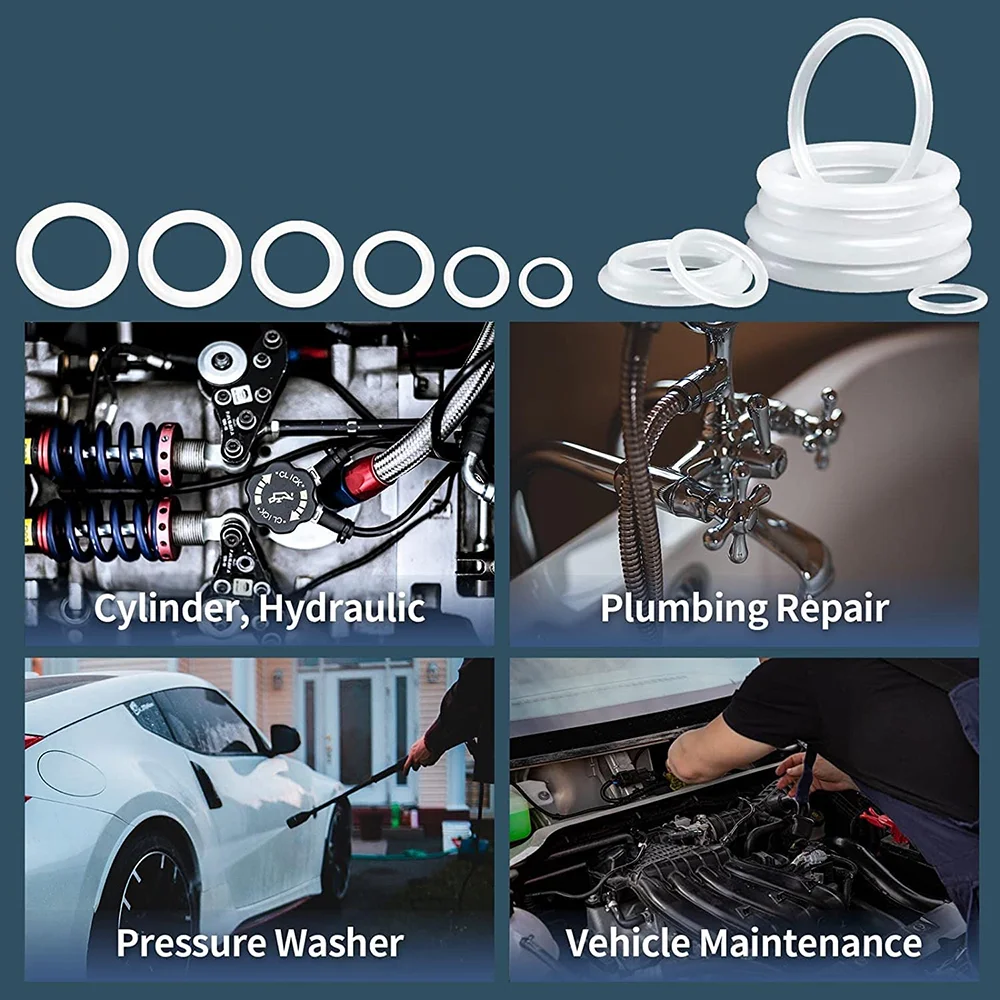 1228Pcs Seal O Ring Gasket Clear Food Grade Silicone O Rings Washer Assortment Kit with Pick and Hook White Heat Resistance VMQ