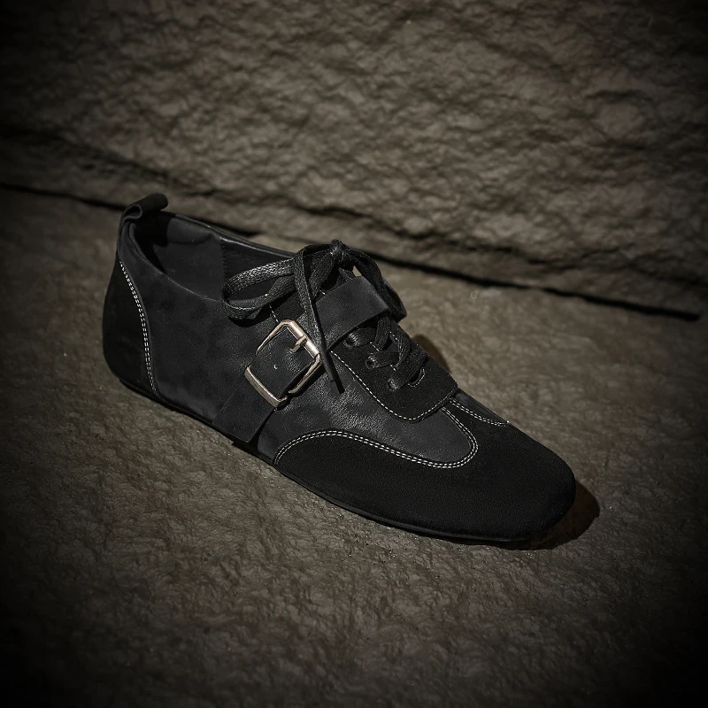 ليوبارد ماري جينس المرأة جلد العجل جولة تو الدانتيل يصل عارضة الرجعية السيدات حذاء مسطح اليدوية #3