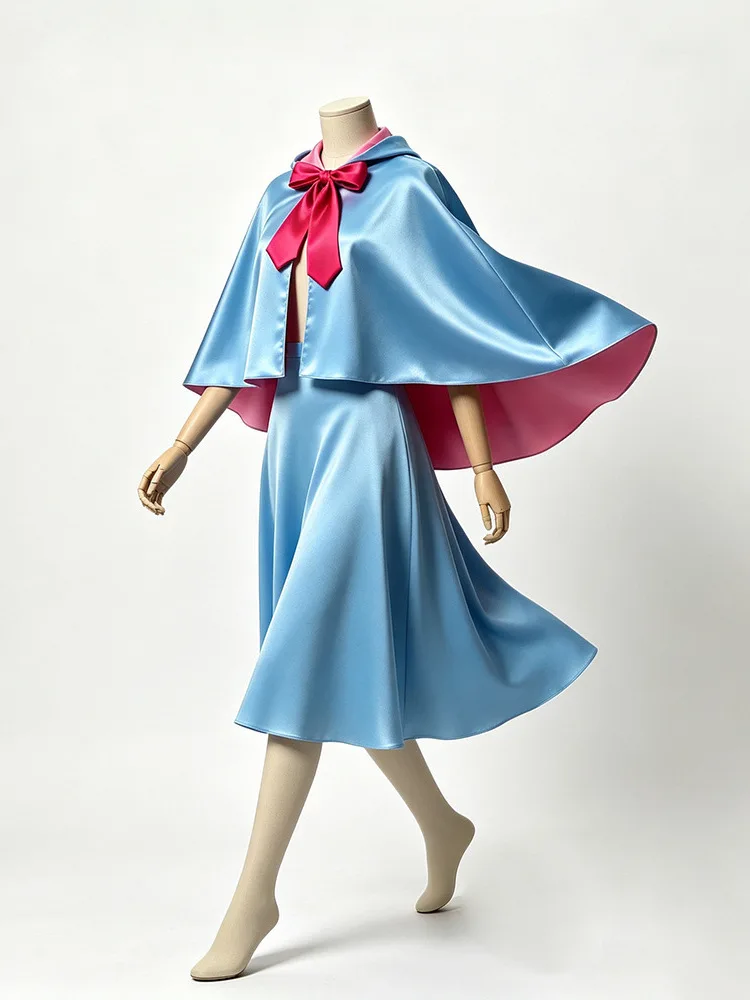 Halloween Fairy Godmother Costume Blue Pink Color Block Cape Skirt Two Piece Set Party Fairy Tale Theme Half Skirt Ensemble
