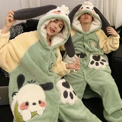 Sanrio Matching Pajamas for Couples Hello Kitty Pochacco Winter Night-robe Set Warm Cartoon Pyjamas Coral Fleece Plush Sleepwear