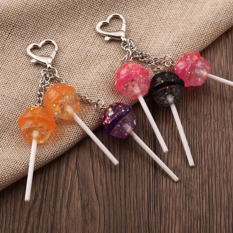 1 قطعة شفافة الراتنج كيس الحلوى قلادة محاكاة مصاصة المفاتيح السيدات اكسسوارات هلام اللون حلوى صغيرة حلقة رئيسية هدية