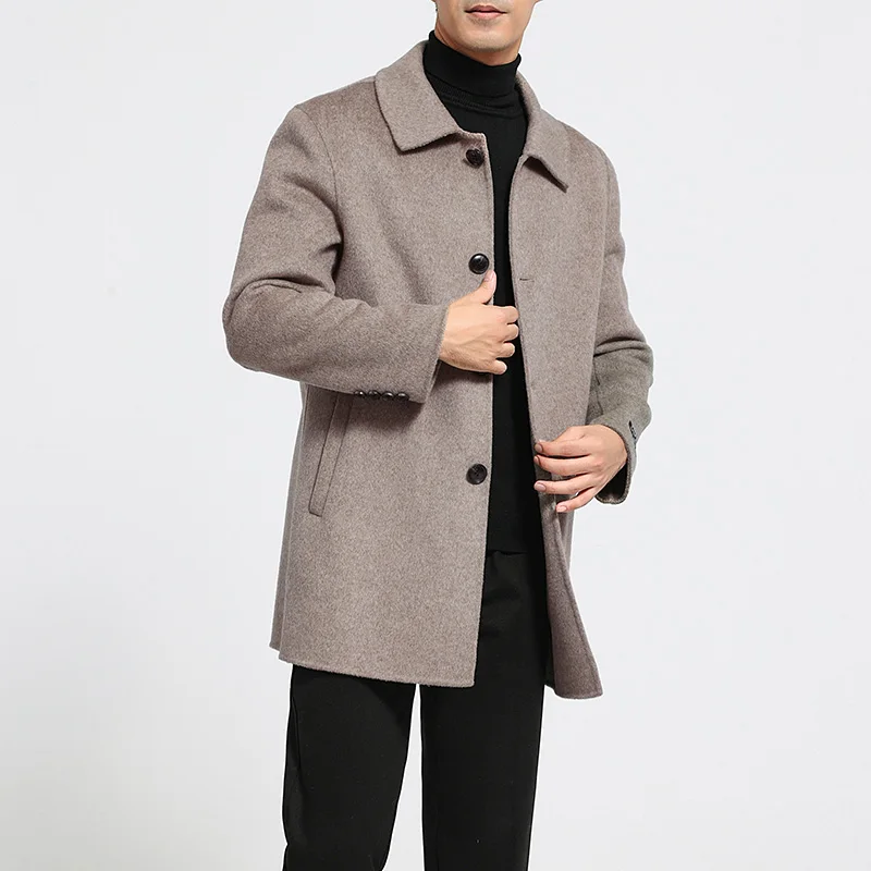 Men's 100% cashmere thick double-sided long coat, business casual classic, versatile and fashionable