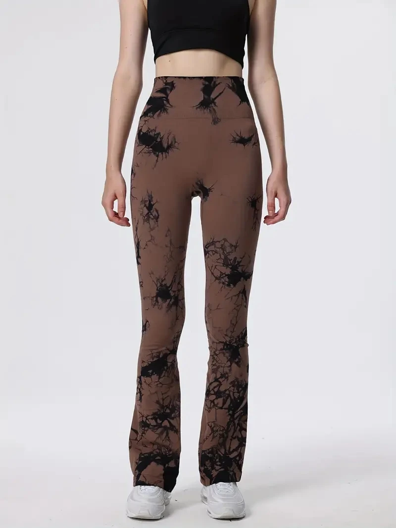 Pantaloni da yoga svasati senza cuciture tinti in cravatta, leggings svasati sportivi da corsa ad asciugatura rapida ad alta elasticità,