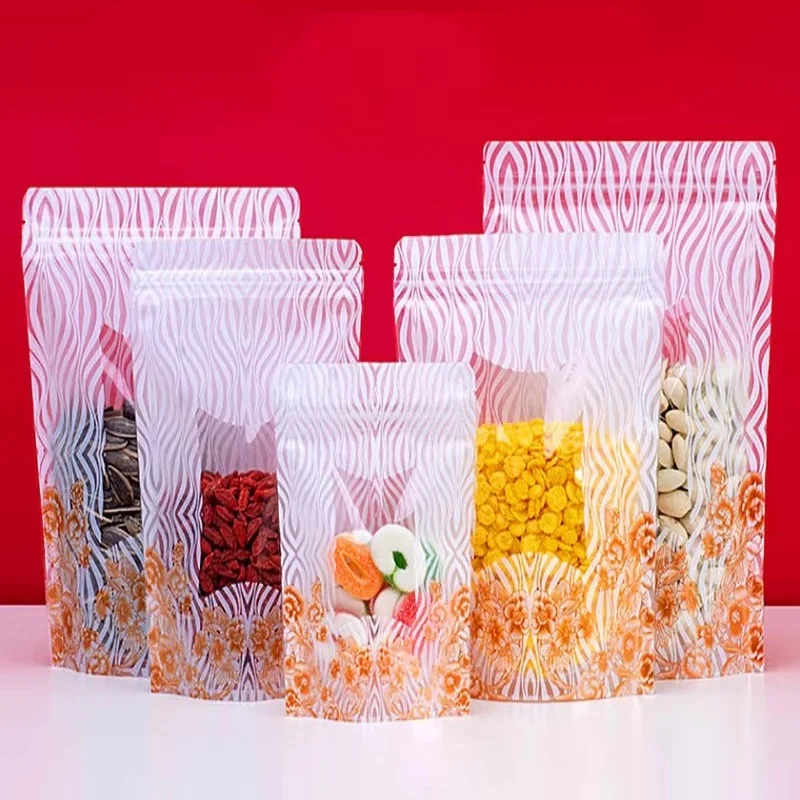 Bolsa de embalaje Ziplock de plástico de pie, 100 Uds., ventana Matcha DIY, café, azúcar, aperitivos, fechas, galletas, té, nueces, bolsas de almacenamiento de cuentas
