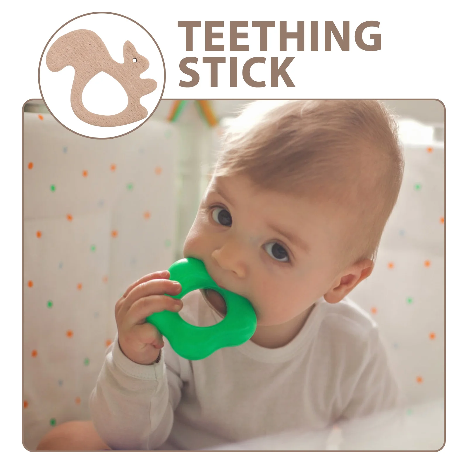 Mordedor de Madera de Haya Hecho a Mano con Diseño de Animales, Ayuda para la Dentición de Bebés, Herramienta Calmante Portátil para Bebés, Madera Natural