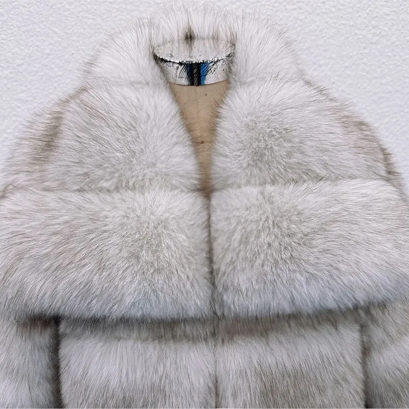 2025 abrigo de piel de zorro sintética de felpa pesada para mujer de invierno grueso cálido de piel sintética de lujo prendas de vestir exteriores chaquetas con cuello vuelto abrigos Tops