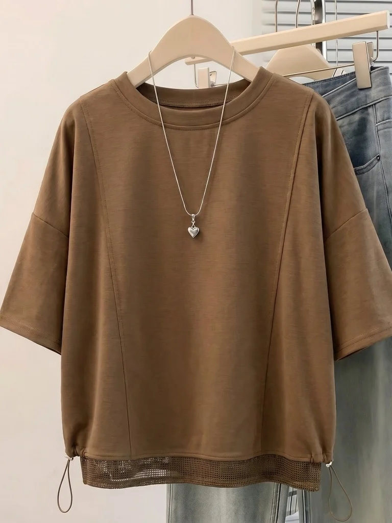 Summer New Women's Loose Fit Short Sleeve T-Shirt  Euro Style plus Size Cover Belly Slimming Top Commute Fashion