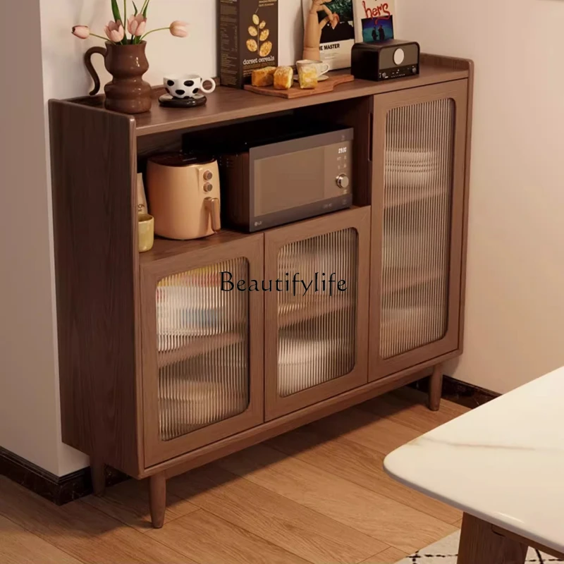 

*Solid wood dining side cabinet small apartment kitchen living room locker integrated