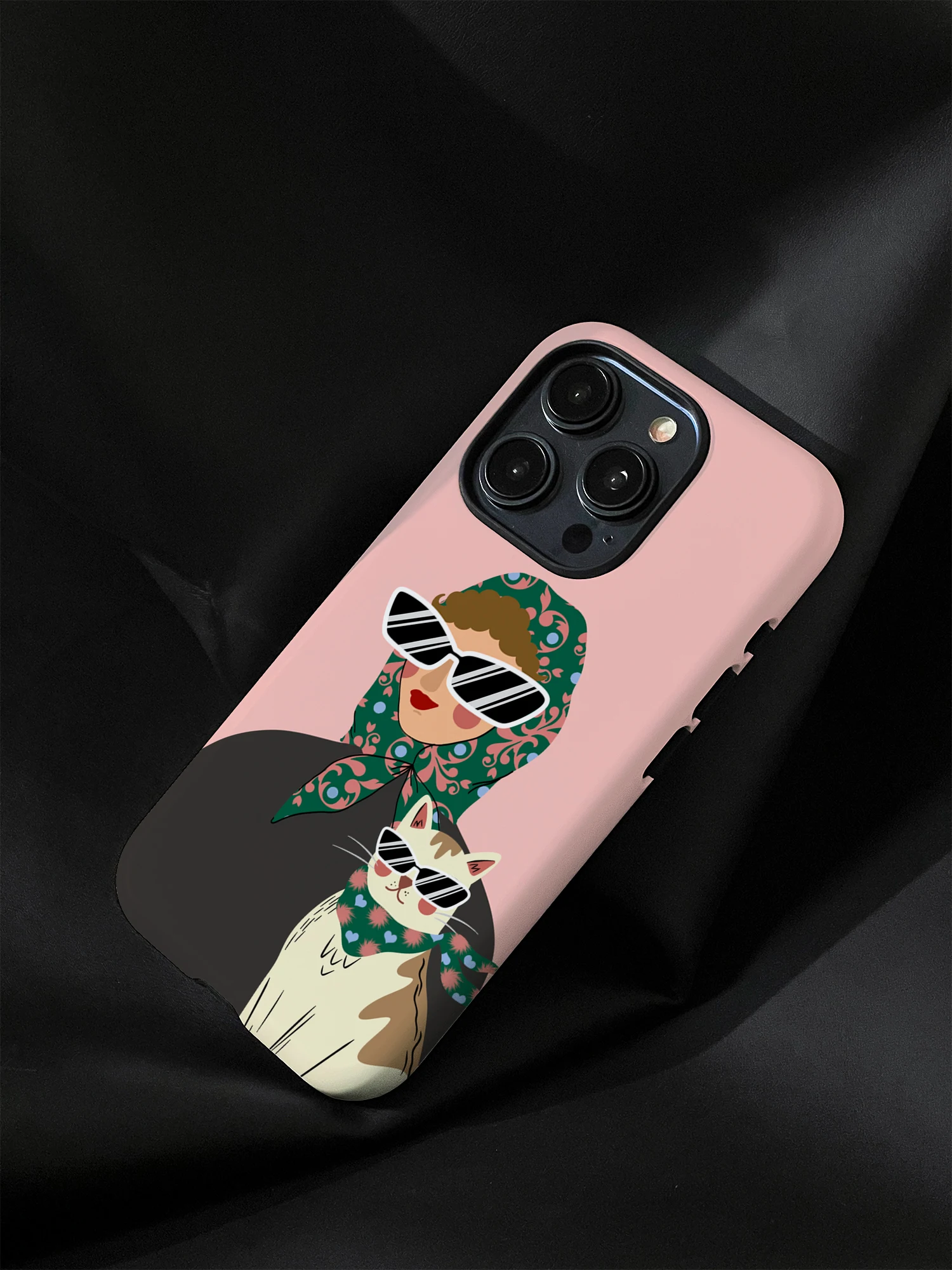 Women and Cats iPhone 16 Promax Filing Round Edge Matte 2-in-1 Phone Case, Small and Cute Personalized Creative Fall Protection