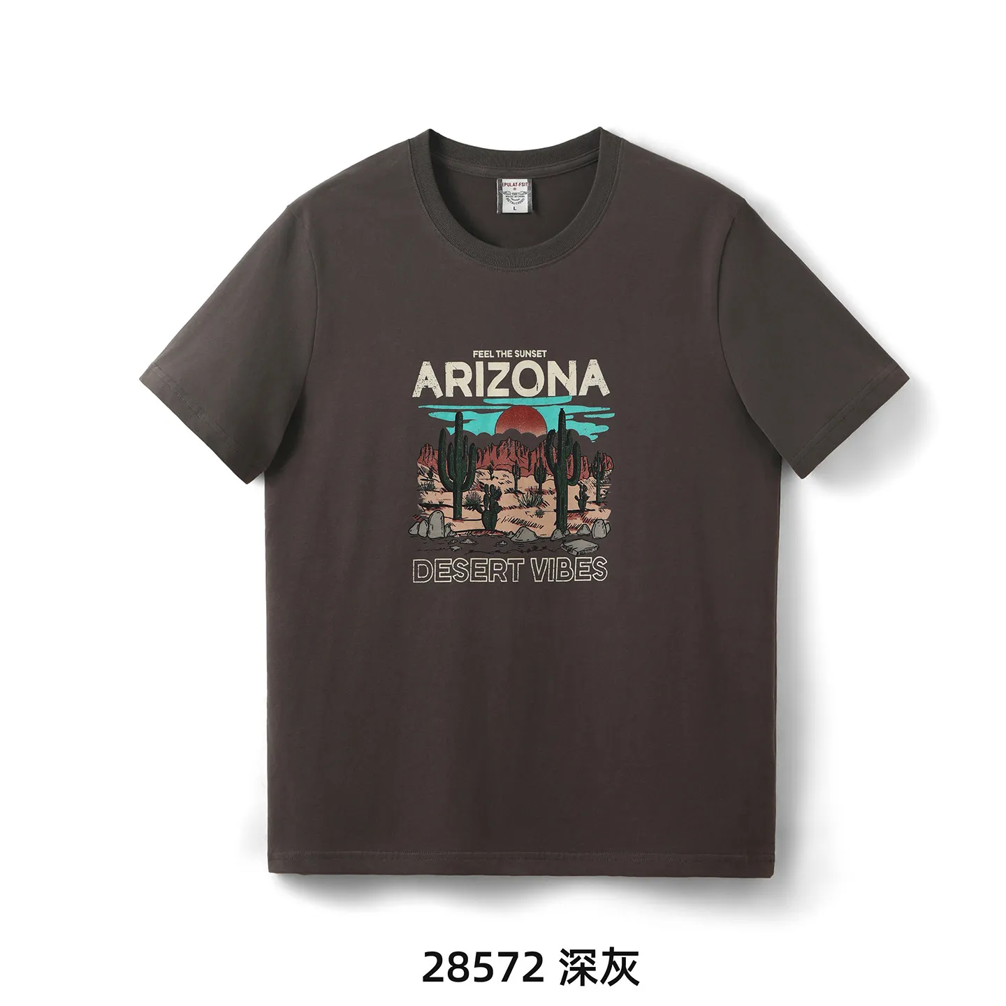 Summer New American Retro Short-sleeved O-neck Sunset Desert Printed T-shirt Men's Fashion 100% Cotton Washed Casual Sport Tops