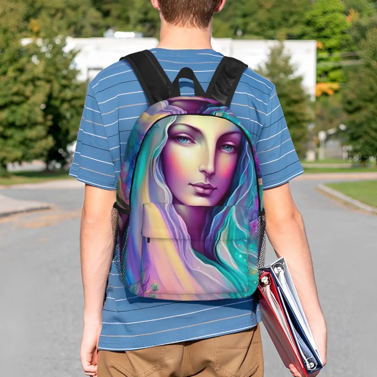 Virgin Mary Vibrant Religious Print Backpack Student BookBag Children School Bag Computer Shoulder Bags for Men Women