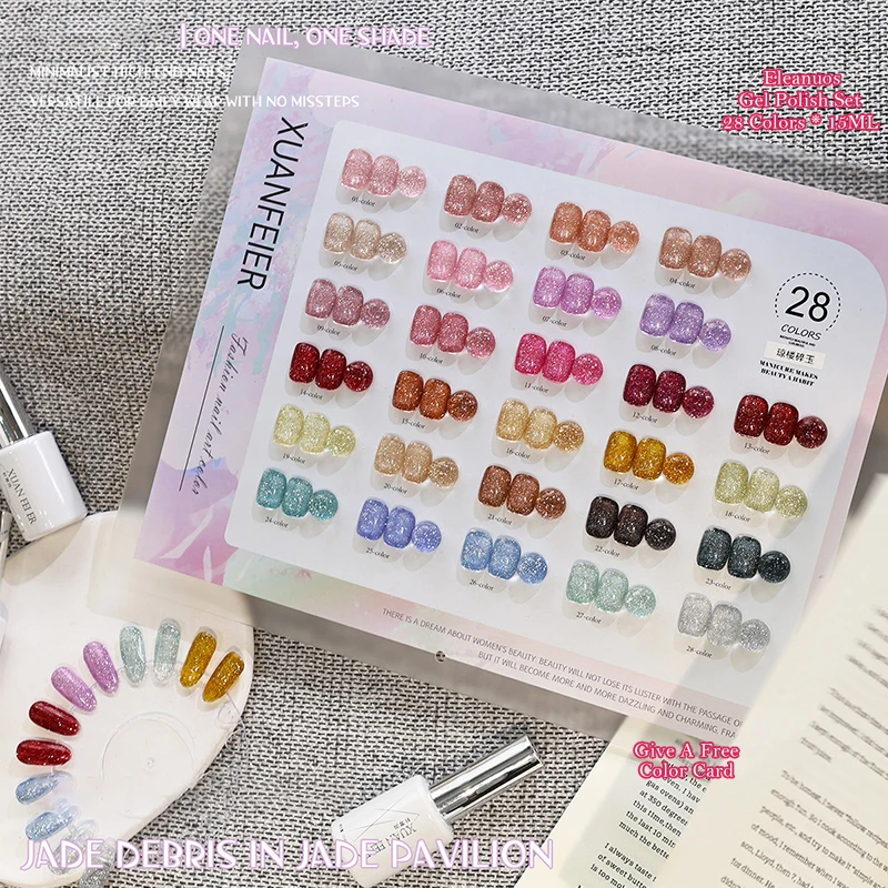 Crushed Diamond Gel Polish Set 28 Colors Sparkle Glitter UV Nail Gel Varnish Shimmer Sequins Soak Off Nail Art Manicure Kit