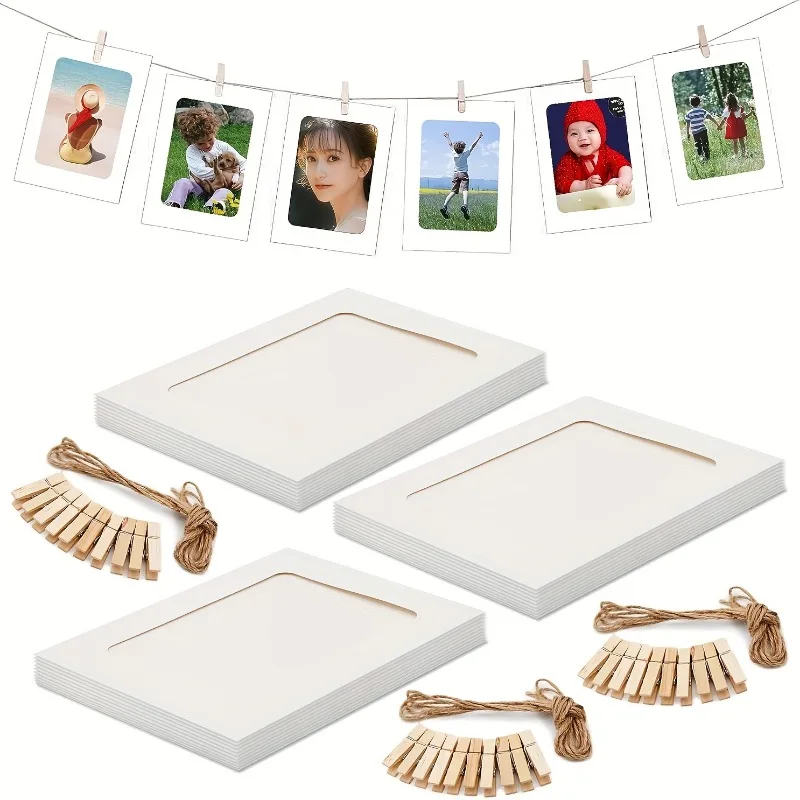 Paper Photo Frame 10pcs Kraft Hanging Picture Frames Display For Baby Photo Frame For Home Wall Decor with Free clips & twine