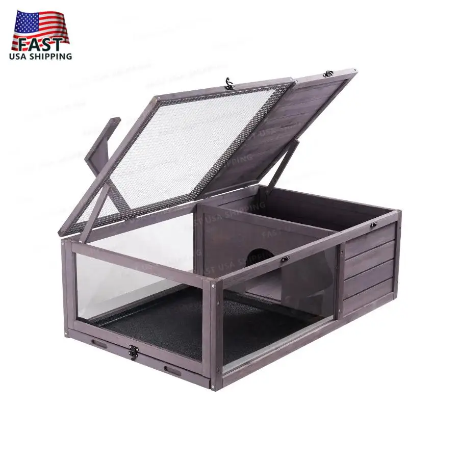 

VEVOR Tortoise Habitat Wooden House Indoor Outdoor 2-Room 38x24x13in
