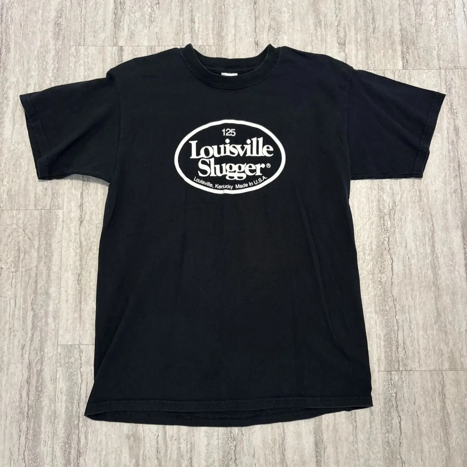 Camiseta Louisville Slugger para Hombre, Talla Grande, Negra, con Logotipo de Béisbol, Estilo Vintage, Lavada, Elástica, para Uso Diario, a la Moda