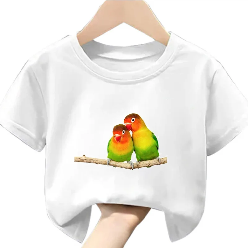 

Stylish Cartoon Parrot Graphic Print Casual and Comfortable Crew-neck Short Sleeve T-shirt Kids Clothes Girls Clothes