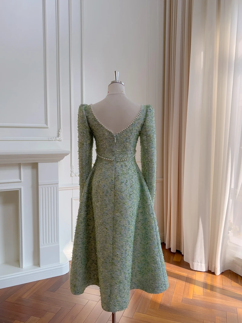 الرجعية الفاخرة اللؤلؤ تويد ساحة طوق Bal 3D زهرة الخصر cinched الراقية مساء الدكتور الكورية Sle سستة تنورة