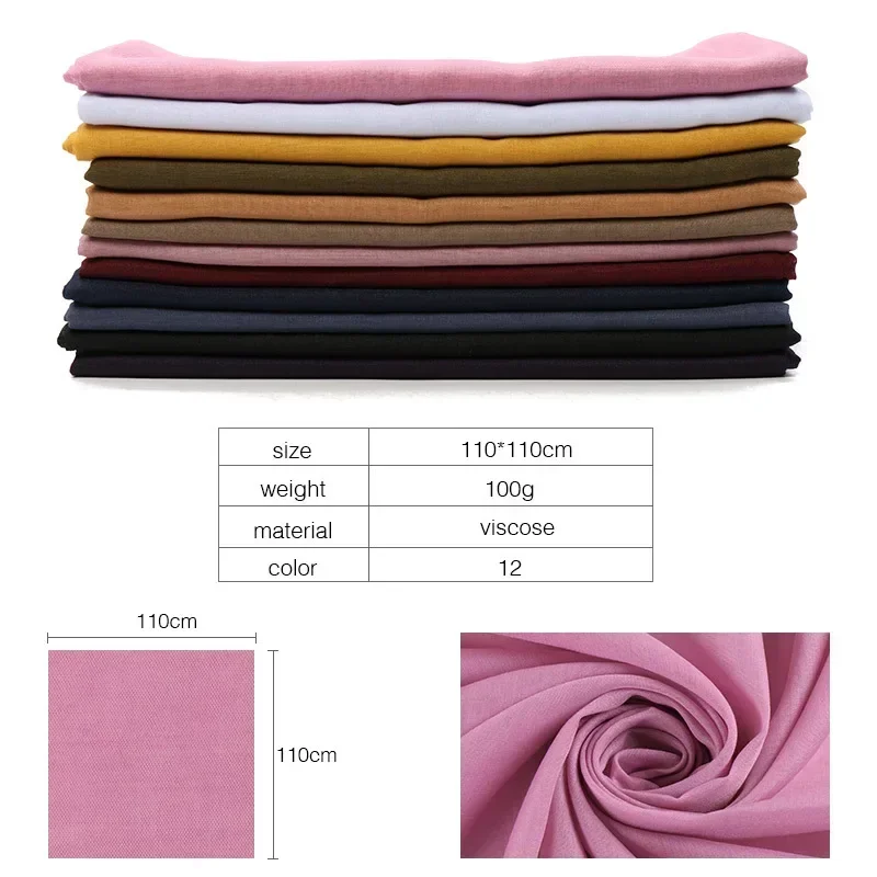 

110*110cm Square Viscose Cotton Hijab Scarf Women Muslim Solid Color Shawls Wraps Headband Soft Head Scarf Islam Scarves Bandana