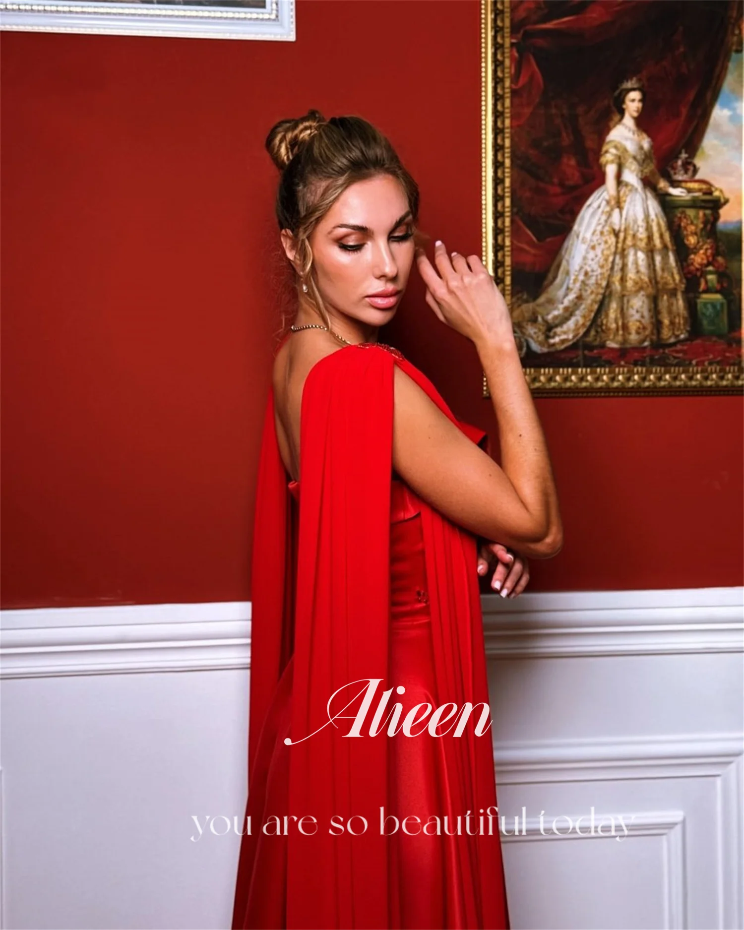 فساتين زفاف Aileen للحفلات Plajaaеееееее Robes De Soirée فستان سهرة نسائي من الساتان باللون الأحمر مخصص فساتين شال