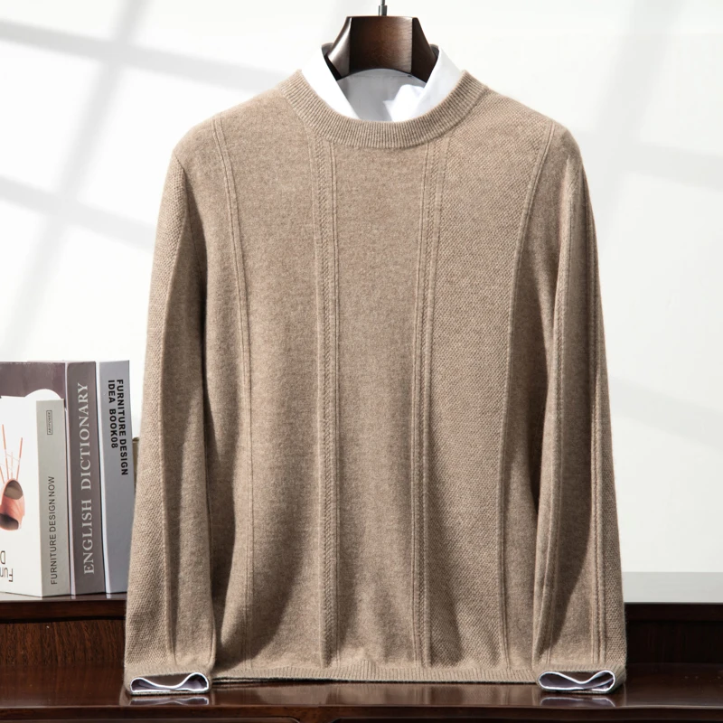 เสื้อสเวตเตอร์คอโอ แขนยาว ลายทางแนวตั้ง ผ้าแคชเมียร์ 100% สำหรับผู้ชาย สไตล์ธุรกิจ ทันสมัย ใส่ได้ทั้งฤดูใบไม้ร่วงและฤดูหนาว เนื้อผ้านุ่ม อุ่นสบาย เหมาะสำหรับใส่เป็นเสื้อตัวใน
