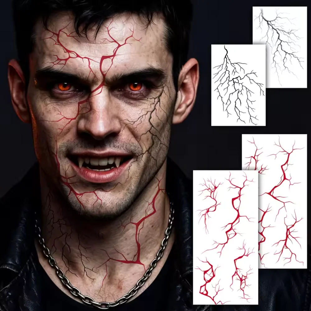 2Pcs Halloween Blood Vessel Temporary Tattoos Realistic Vein Nerve Cell Lightning Tattoo Stickers Waterproof for Cosplay Makeup