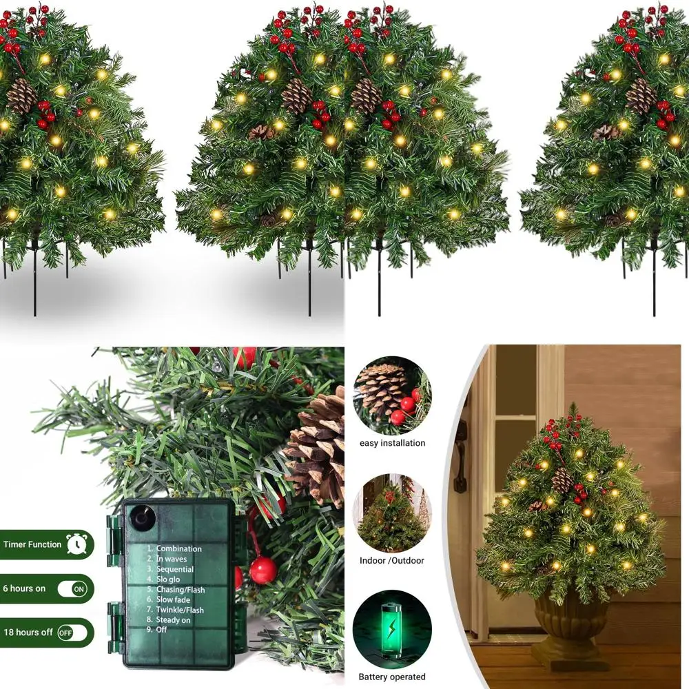 

Battery-Powered 23 Pre-lit Christmas Urn Fillers with LED Lights, Ideal for Porch Decorations