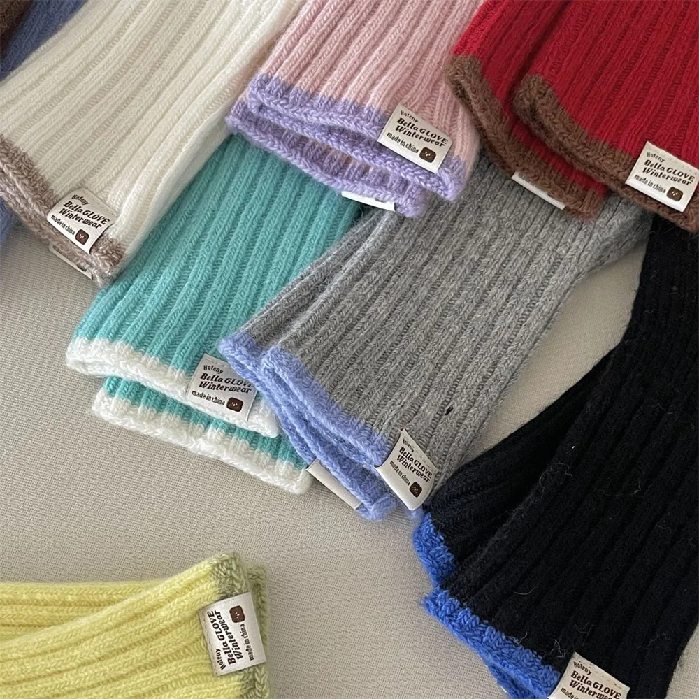 Guantes de punto de color caramelo que pueden tocar la pantalla, lindos guantes de lana para estudiantes con dedos de rocío a prueba de frío para montar en invierno, 27x9CM