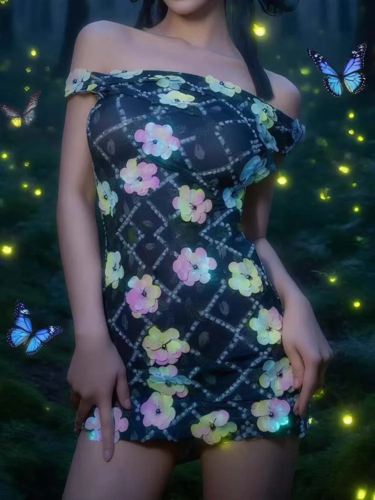 High Quality Hot Stamping Decal Sexy One Shoulder Elastic Dress 2025 New Fashion Custom Women'S Clothing