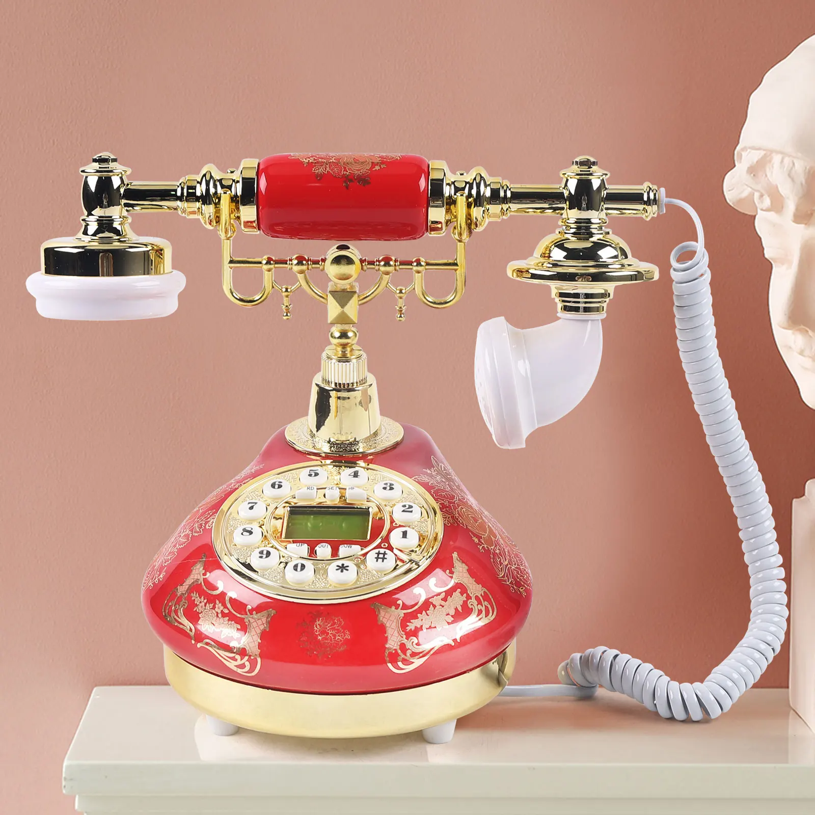 Retro Style Button Ceramic Antique Telephone Dial Desk Decoration