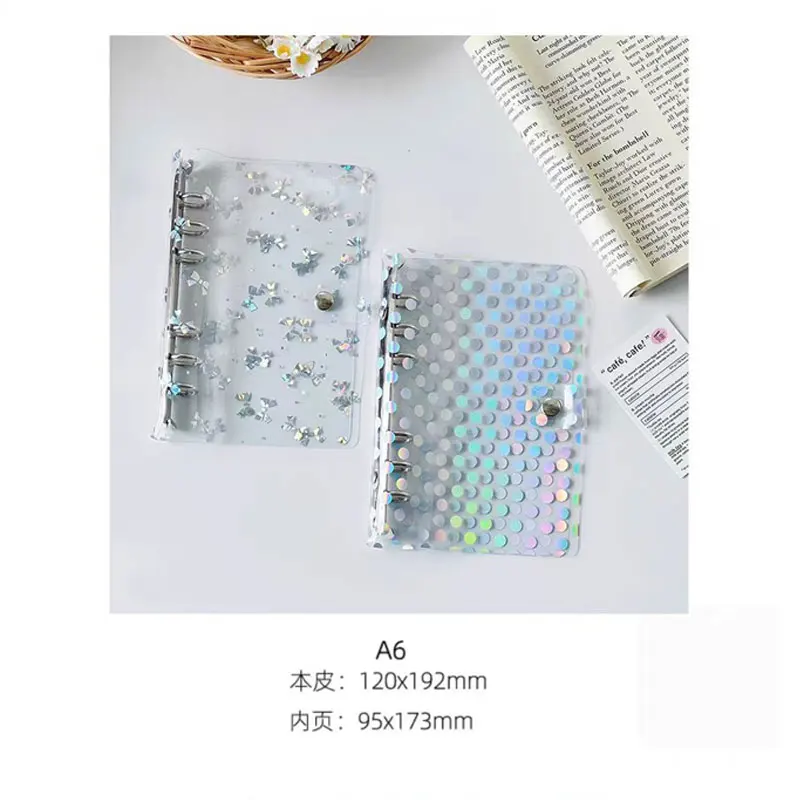 A6 Laser Rainbow PVC Transparent 6-Hole Loose-Leaf Binder Notebook Cover Accessories Diary Office Stationery Supplies