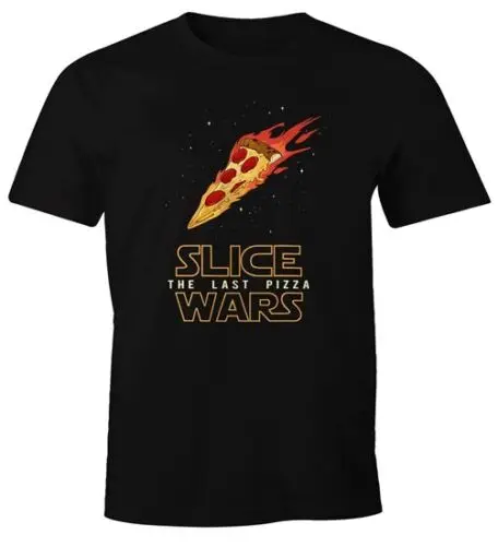 

Herren T-Shirt Slice Wars the last Pizza Retro Parodie Fun-Shirt Moonworks®