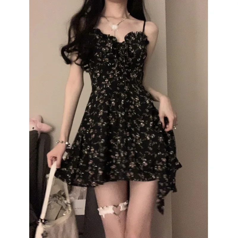 

CGC Korean Fashion Floral Sleeveless Elegant Short Dresses Women Strapless Summer Slim Party Dress Preppy Style Sexy Sundress