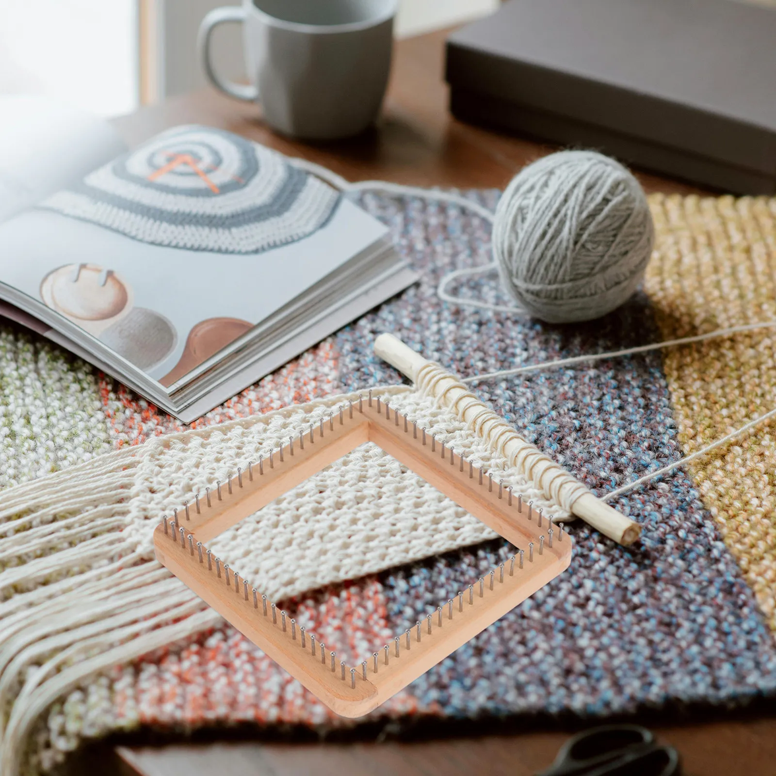 Wooden Knitting Machine Square Weaving Board DIY Mini Knitting Board Loom for Crafting Hats Scarves Shawls Tool Beginners