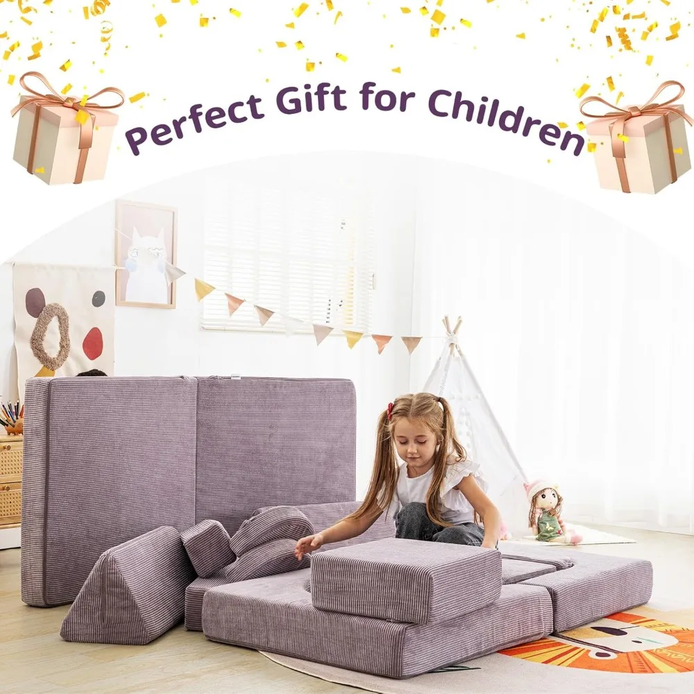 Kindercouch – 14-teiliges modulares Kinderspielsofa, umwandelbare Schaumstoff-Kleinkindcouch, Kindersofas, 500 + kreatives DIY-Spielzimmer